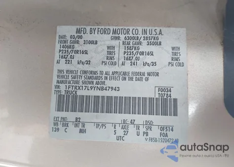 2000 Ford F-150 Lariat/Work Series/Xl/Xlt from USA, damaged, VIN 1FTRX17L9YNB47943